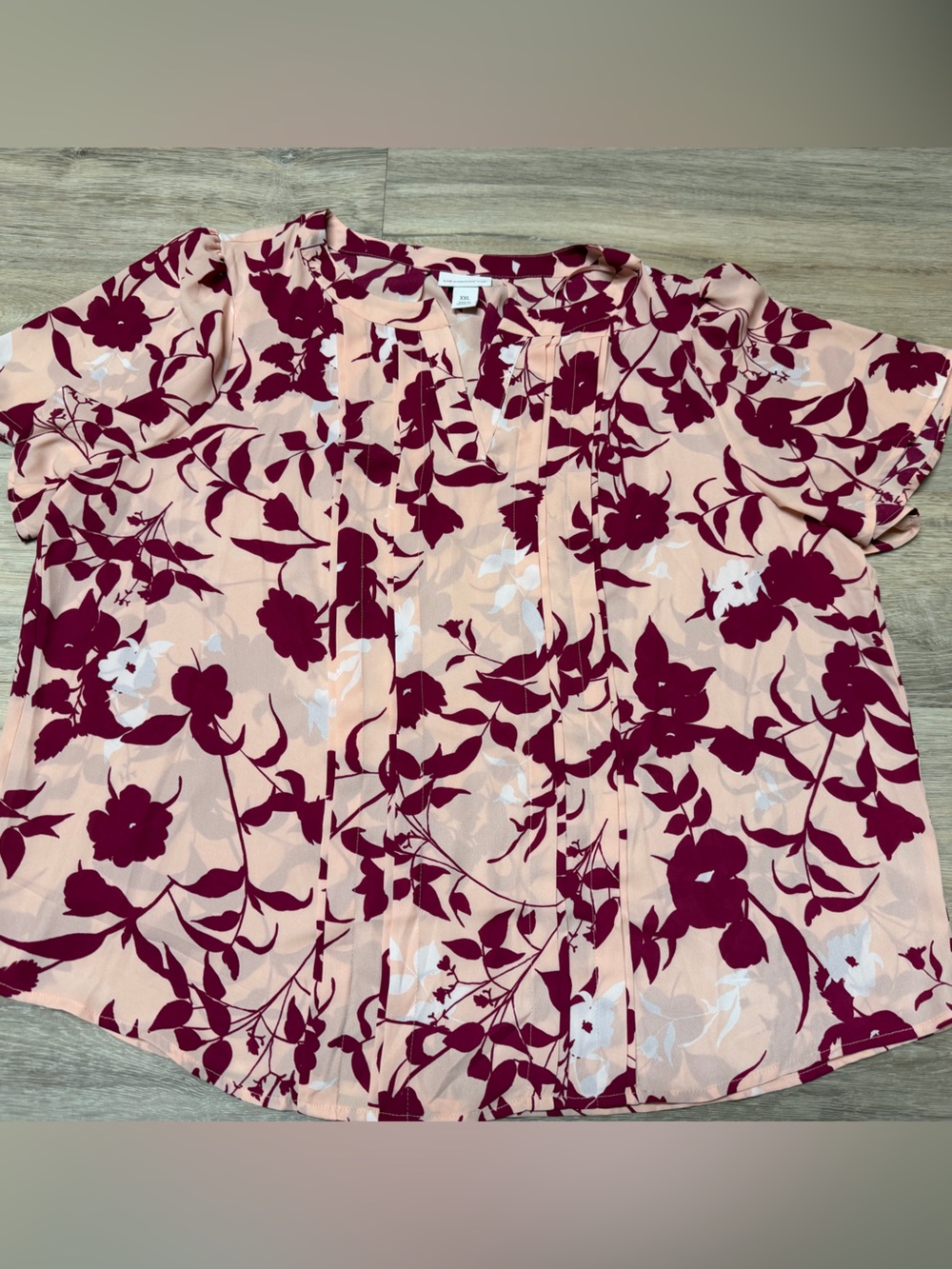 Liz Claiborne Blush Pink Blouse with Burgundy Floral Print